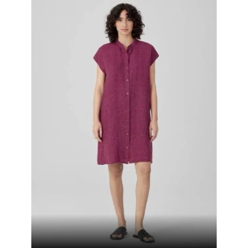 Eileen Fisher Washed Organic Linen Delave Shirtdress Plum Color XS